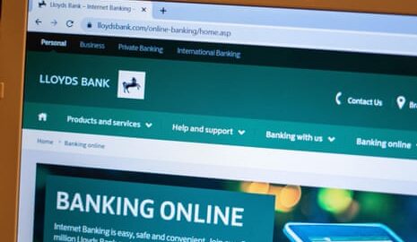 Lloyds Bank Banking online web page on a computer screen.