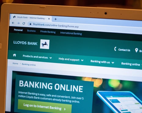Lloyds Bank Banking online web page on a computer screen.