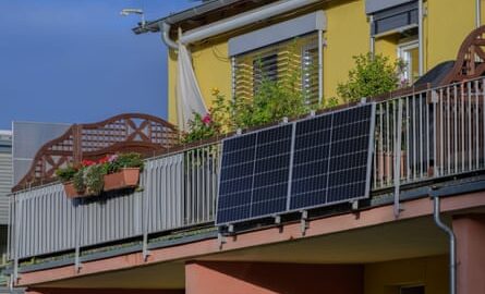 A balcony power station on the balcony railings of a home